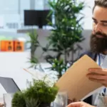 Businessman having coff in the office